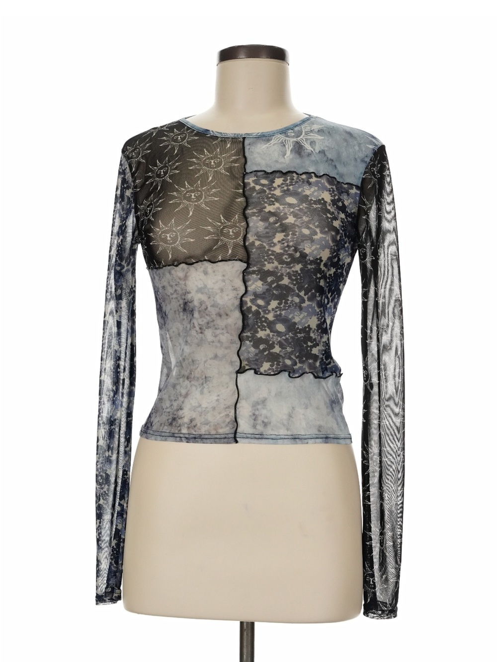 Urban Outfitters Sheer Mesh Patchwork Long Sleeve Top Y2K Celestial Size M